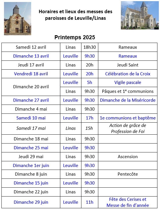 Horaires Printemps 2025